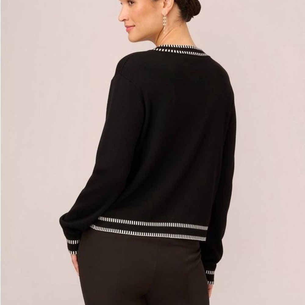 Adrianna Papell Black and White Cardigan with Button Accents - Picture 8 of 12